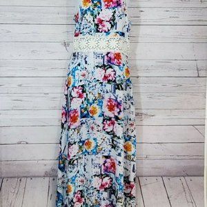 Solaris Style M Maxi Dress Hawaiian Print Crochet